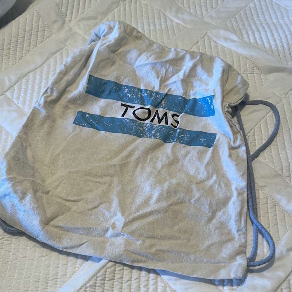 TOMS Light Gray Drawstring Bag with Blue Stripes